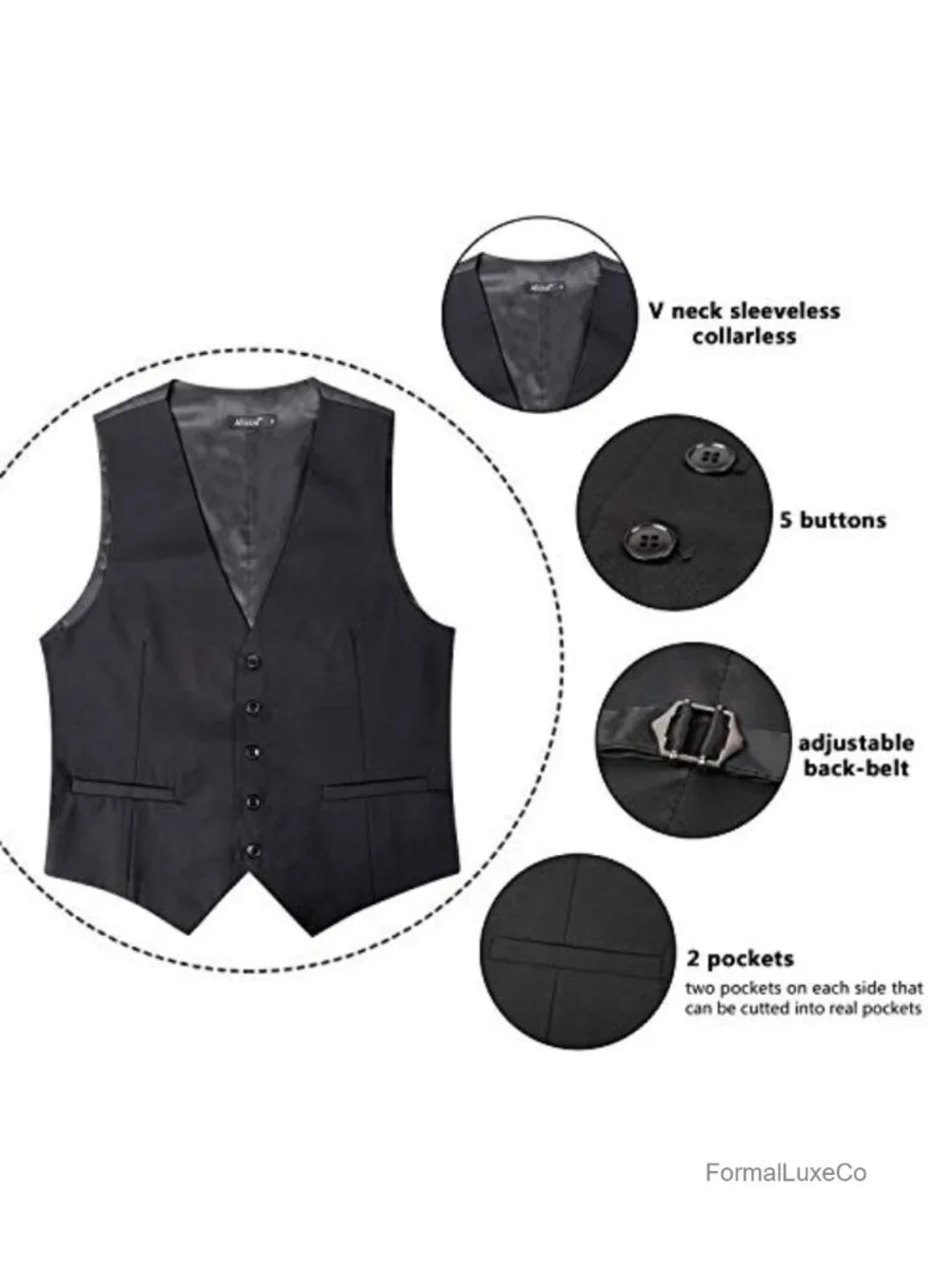 Classic Solid Color Business Suit Vest Regular Fit Tuxedo Waistcoat for Wedding